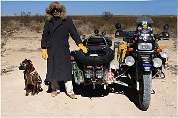 Ara and Spirit on a cold day in Big Bend flats, Texas.